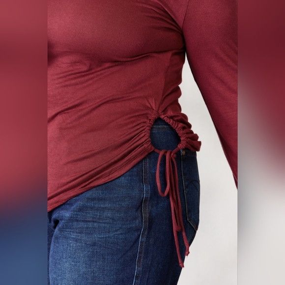 Culture Code Full Size Drawstring Round Neck Long Sleeve Wine Top - Picture 12 of 12